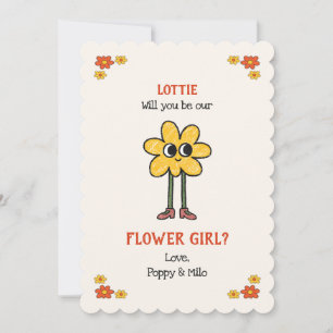 Whimsical Hand Drawn Be My Flower Girl Proposal  Card