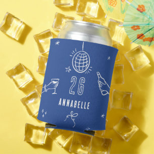 whimsical hand drawn birthday drinks party blue can cooler