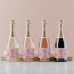 whimsical hand drawn birthday drinks party cream sparkling wine label<br><div class="desc">Pink and red whimsical hand drawn editable age birthday drinks cocktail disco ball bow coquette party favour mini wine champagne label cooler design.</div>