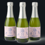 whimsical hand drawn birthday drinks party cream sparkling wine label<br><div class="desc">Pink and blue whimsical hand drawn editable age birthday drinks cocktail disco ball bow coquette party favour mini wine champagne label cooler design.</div>