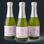 whimsical hand drawn birthday drinks party cream sparkling wine label<br><div class="desc">Pink and blue whimsical hand drawn editable age birthday drinks cocktail disco ball bow coquette party favour mini wine champagne label cooler design.</div>