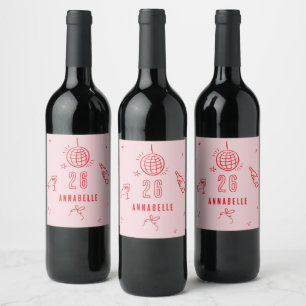 whimsical hand drawn birthday drinks party cream wine label