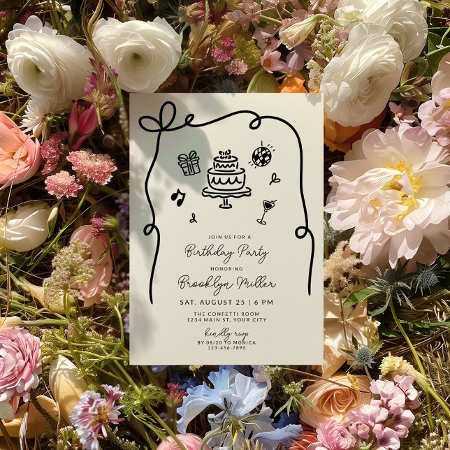 Whimsical Hand Drawn Birthday Party Invitation (Whimsical Hand Drawn Birthday Invite)