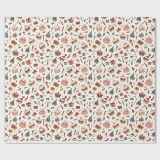 Whimsical Hand-Drawn Birthday Party Pattern Wrapping Paper