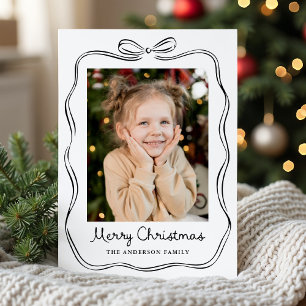 Whimsical Hand-Drawn Black Bow Frame 2 Photo Holiday Card