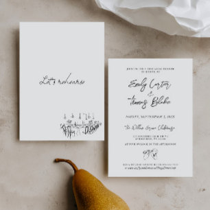 Whimsical Hand Drawn Black White Rehearsal Dinner Invitation