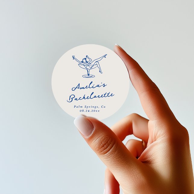 Whimsical Hand Drawn Blue Bachelorette Classic Round Sticker (Creator Uploaded)