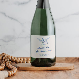 Whimsical Hand Drawn Blue Bachelorette Sparkling Wine Label