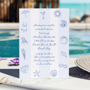 Whimsical Hand Drawn Blue Beach Bridal Shower Invitation
