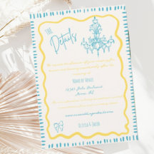 Whimsical Hand Drawn Blue Bow Wavy Wedding Details
