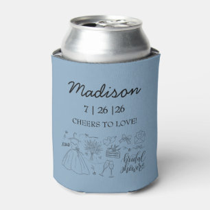 Whimsical Hand Drawn Blue Bridal Shower Can Cooler
