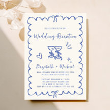 Whimsical Hand Drawn Blue Cream Wedding Reception