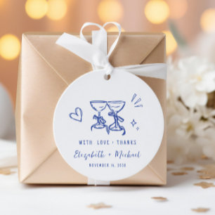 Whimsical Hand Drawn Blue Cream Wedding Thank You Favour Tags