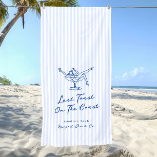 Whimsical Hand Drawn Blue Last Toast on the Coast Beach Towel