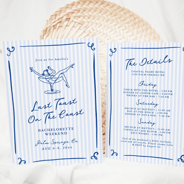 Whimsical Hand Drawn Blue Last Toast Weekend Invitation (Creator Uploaded)