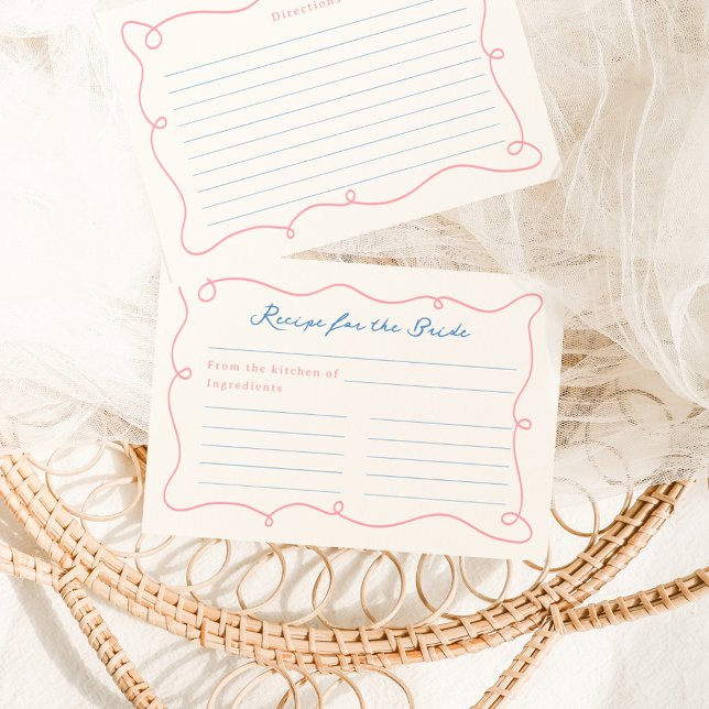 Whimsical Hand Drawn Blue & Pink Recipe Enclosure Card (Creator Uploaded)
