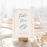 Whimsical Hand Drawn Blue & Pink Table Number<br><div class="desc">This adorable design features hand drawn elements and a whimsical bold text.</div>