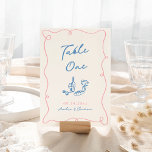 Whimsical Hand Drawn Blue & Pink Table Number<br><div class="desc">This adorable design features hand drawn elements and a whimsical bold text.</div>