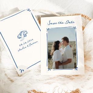 Whimsical Hand Drawn Blue Save the Date Invitation