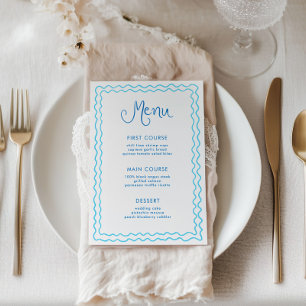 Whimsical Hand Drawn Blue Squiggle Menu Card