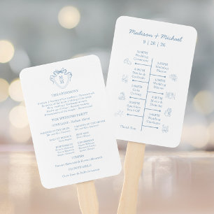 Whimsical Hand Drawn Blue Wedding Detail Cards Fan