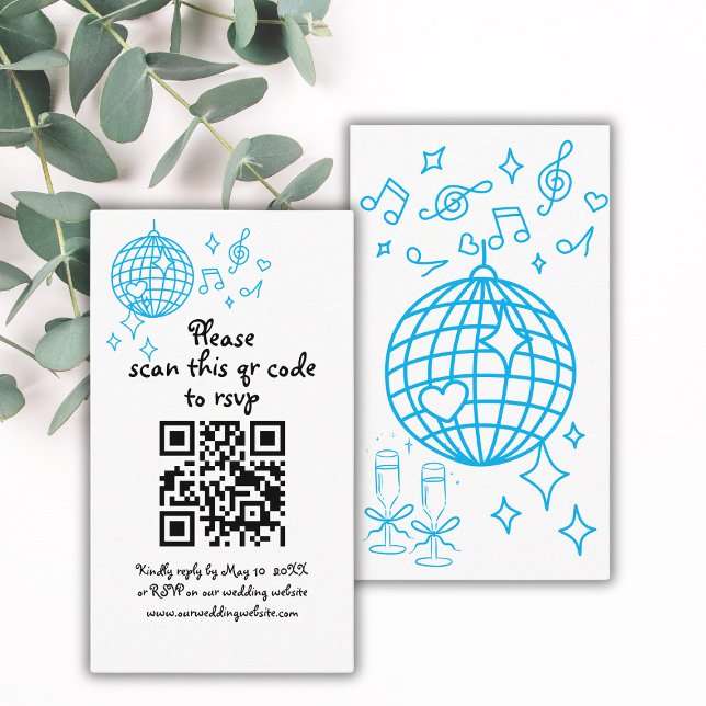 Whimsical Hand Drawn Blue Wedding QR Code RSVP Enclosure Card (Creator Uploaded)