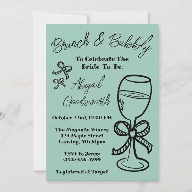 Whimsical Hand Drawn Bow Bridal Shower Invitation (Front)