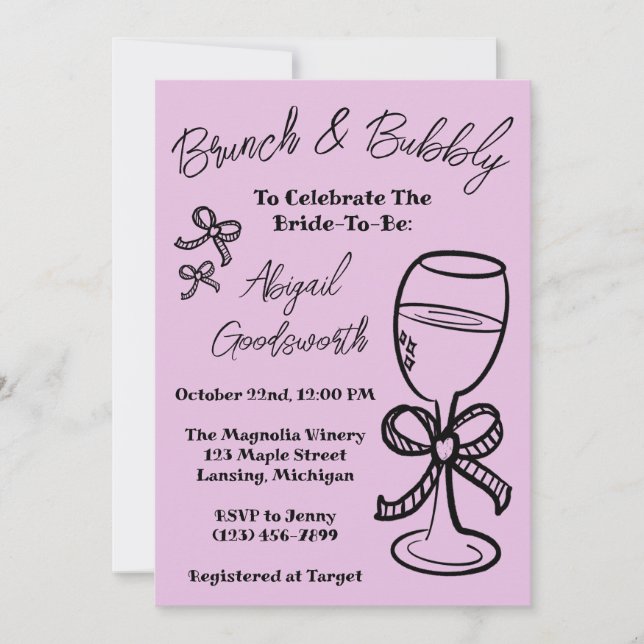 Whimsical Hand Drawn Bow Bridal Shower Invitation (Front)