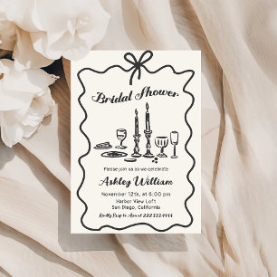 Whimsical Hand Drawn Bow Bridal Shower Invitation
