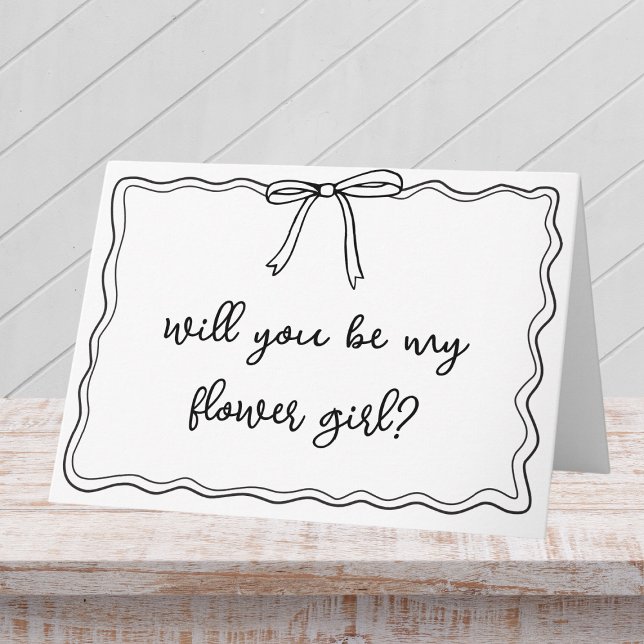 Whimsical Hand Drawn Bow Cute Flower Girl Proposal Card ("Ask your flower girl  in style with this chic, hand-drawn bridal party proposal card.)