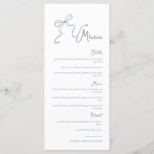 Whimsical Hand drawn Bow Dusty Blue Wedding Menu