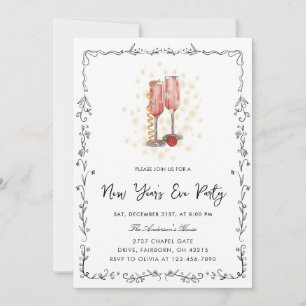 Whimsical Hand Drawn Bow Frame New Year Party Invitation