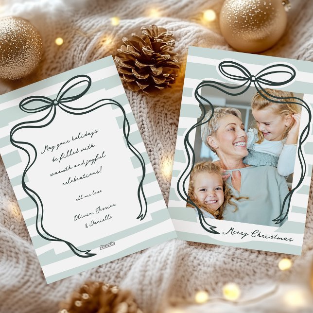 Whimsical Hand-drawn Bow Frame Photo Christmas  Holiday Card (Creator Uploaded)
