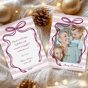 Whimsical Hand-drawn Bow Frame Photo Christmas  Holiday Card
