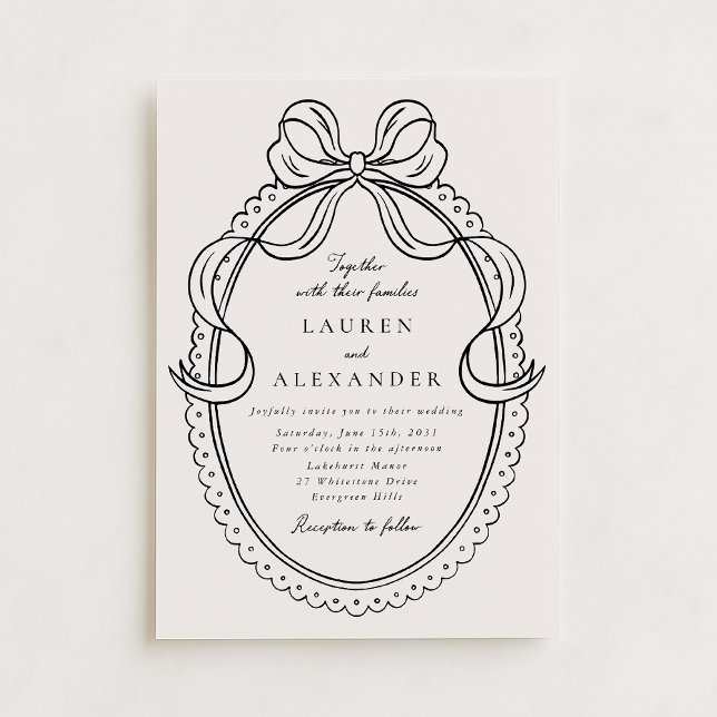 Whimsical Hand Drawn Bow Frame Wedding Invitation (Creator Uploaded)