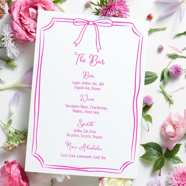 Whimsical Hand Drawn Bow Girly Coquette Pink Menu (Creator Uploaded)