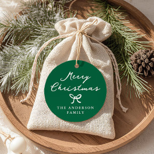 Whimsical Hand-Drawn Bow Green Christmas Gift Tag