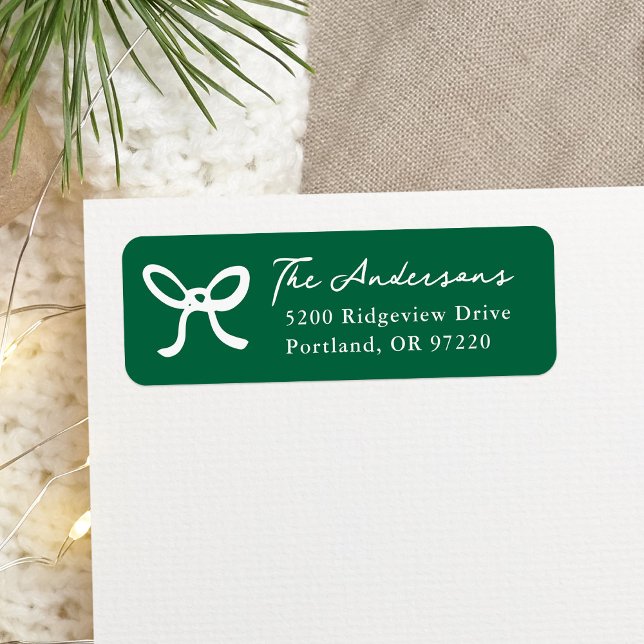 Whimsical Hand-Drawn Bow Green Return Address (Creator Uploaded)