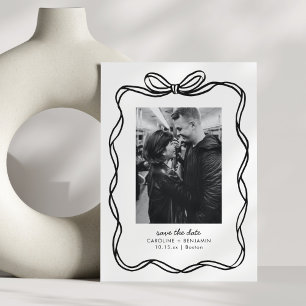 Whimsical Hand Drawn Bow Modern Photo Wedding Save The Date