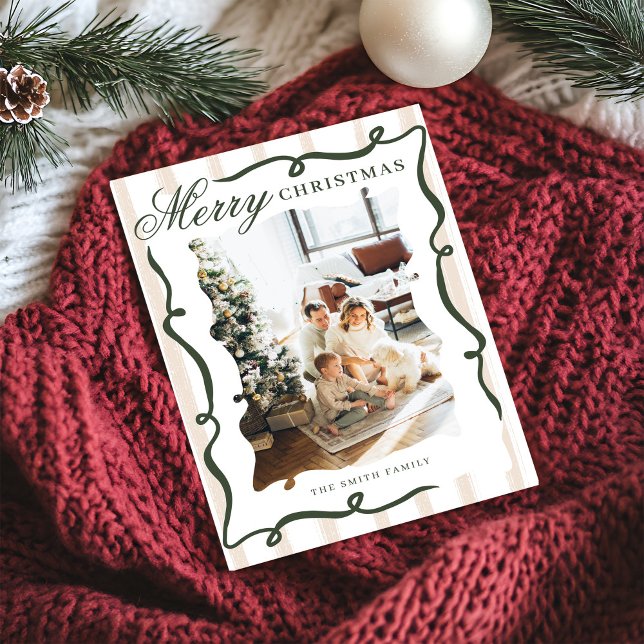 Whimsical Hand Drawn Bow Photo Christmas Holiday Card (Creator Uploaded)