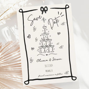 Whimsical Hand Drawn Bow Scribble Save the Date Invitation