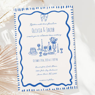 Whimsical Hand Drawn Bow Scribble Wavy Wedding Invitation
