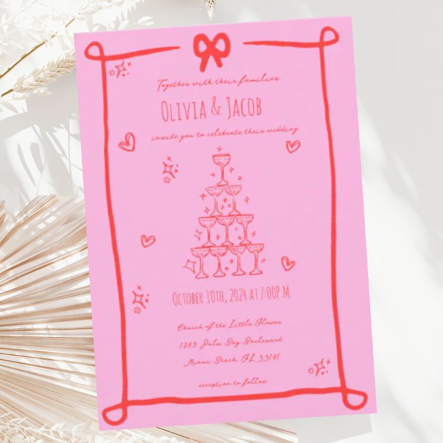 Whimsical Hand Drawn Bow Scribble Wedding Invitation (Creator Uploaded)