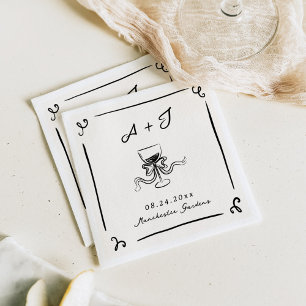 Whimsical Hand Drawn Bow Wedding Napkin