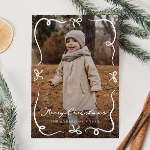 Whimsical Hand-Drawn Bows 2 Photo Christmas Holiday Card