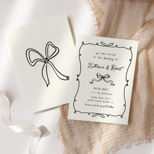 Whimsical Hand Drawn Bows Budget Wedding Invitation