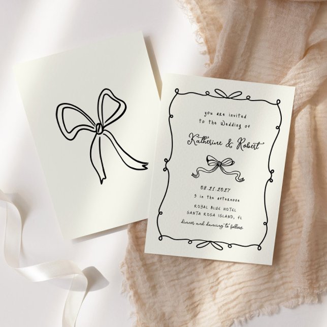 Whimsical Hand Drawn Bows Budget Wedding Invitation (Creator Uploaded)