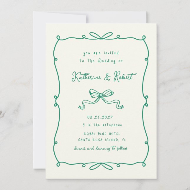 Whimsical Hand Drawn Bows Budget Wedding Invitation (Front)