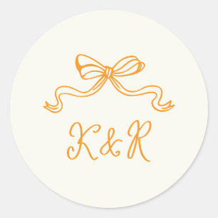 Whimsical Hand Drawn Bows Double Monogram Wedding Classic Round Sticker