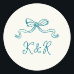Whimsical Hand Drawn Bows Double Monogram Wedding Classic Round Sticker<br><div class="desc">Our "Whimsical Bows" collection features hand drawn elements in various trendy colours with preppy bows and hand drawn fonts. Check our store for more items from this collection. Contact us if you have any special requests through email or chat and we will be happy to help.</div>